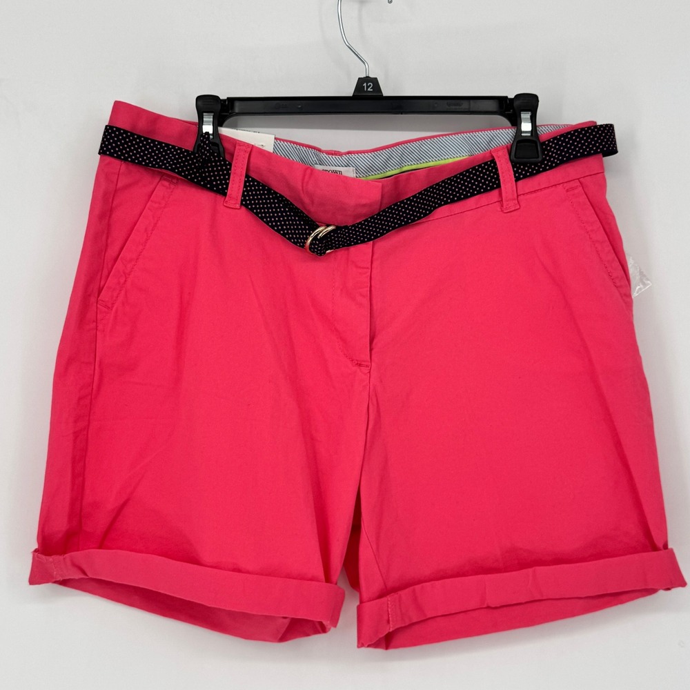 Crown & Ivy Womens Coral Reef Essentials Belted Chino Shorts Pink Size 12 NWT